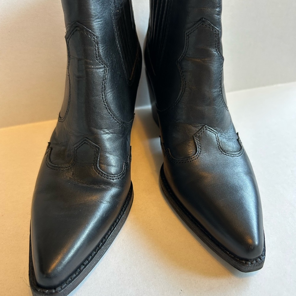 Sam Edelman Winona Western Ankle Pointed Toe Black Leather Booties Size 5 - Picture 3 of 9